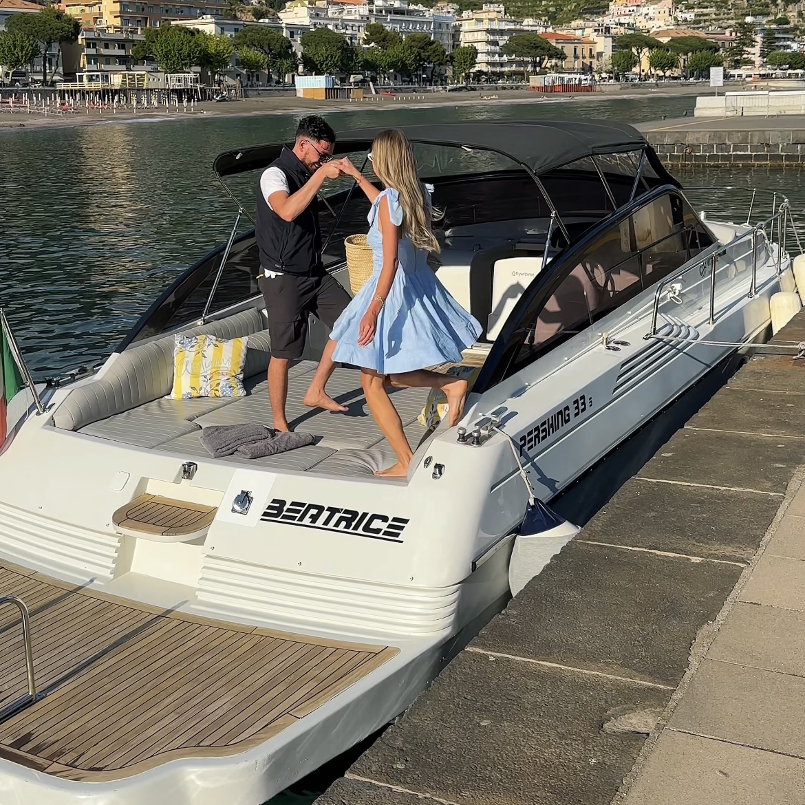 Giovanni with guests on board, cruising the Amalfi Coast